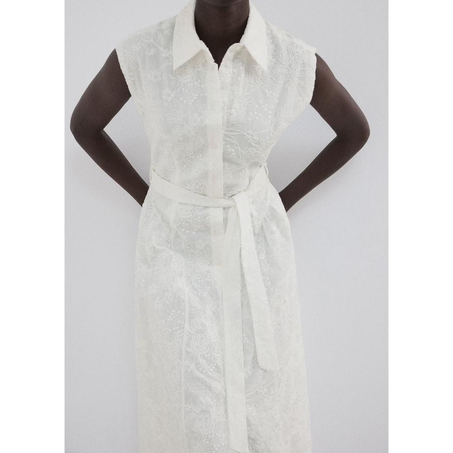 MANGO CATA Ärmelloses besticktes Midi-Hemdblusenkleid  