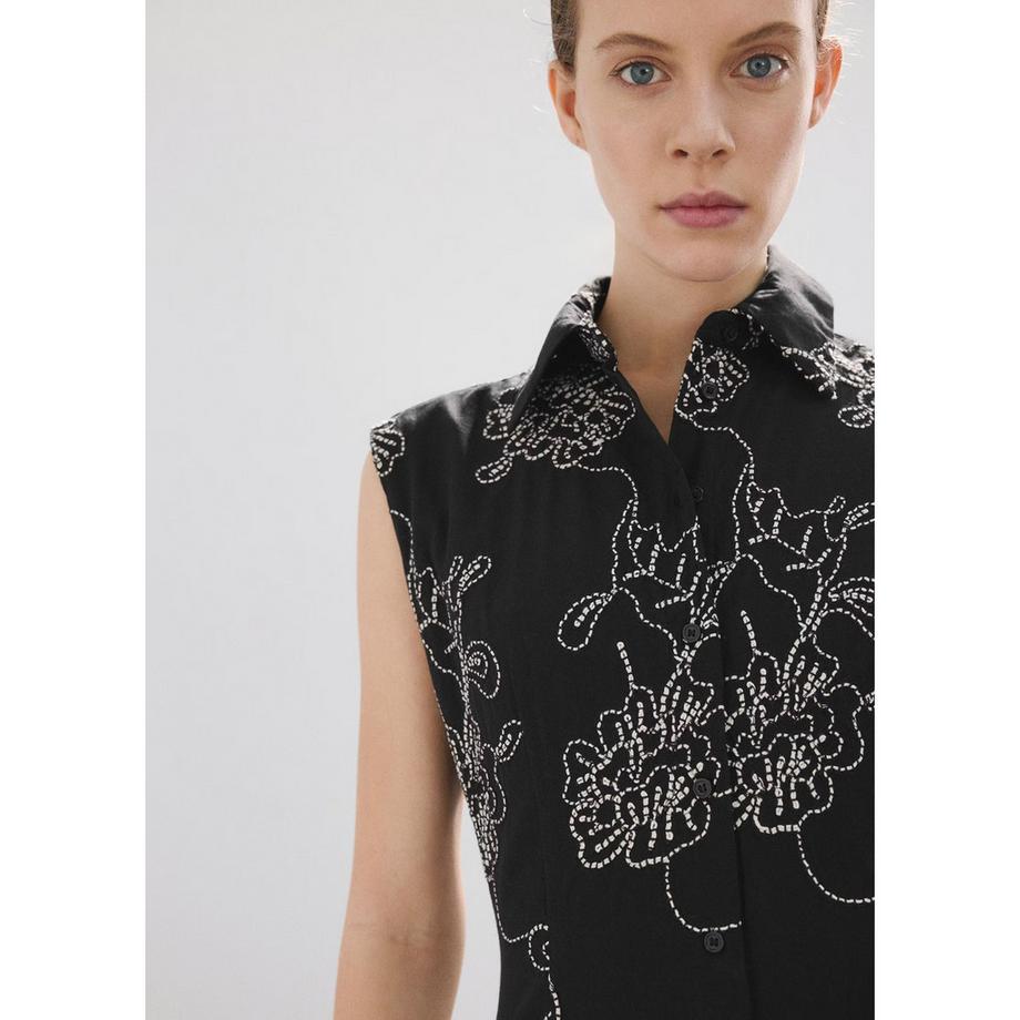 MANGO CATARINA Ärmelloses Midikleid mit Blumenstickerei  