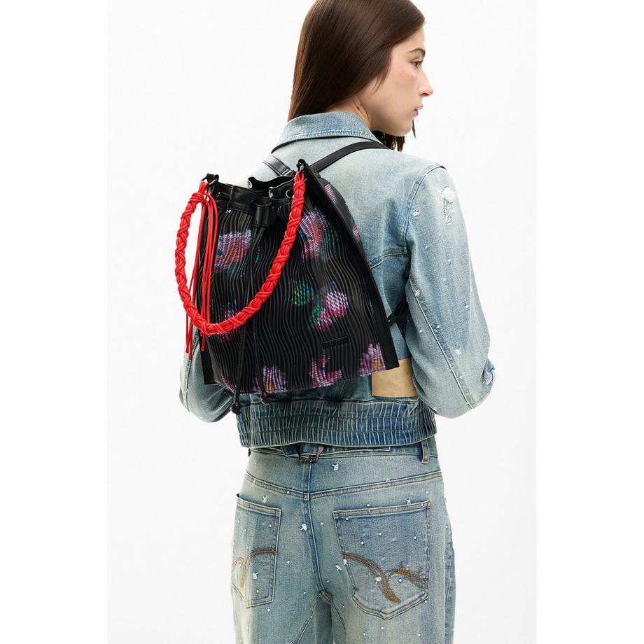 Desigual Sac à dos plissé à motif floral avec cordon de serrage  