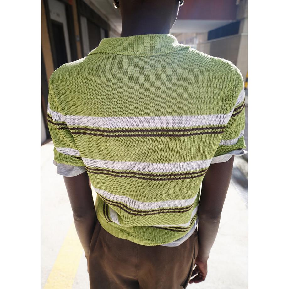MANGO VERDI Pull Polo Rayé Manches Courtes  