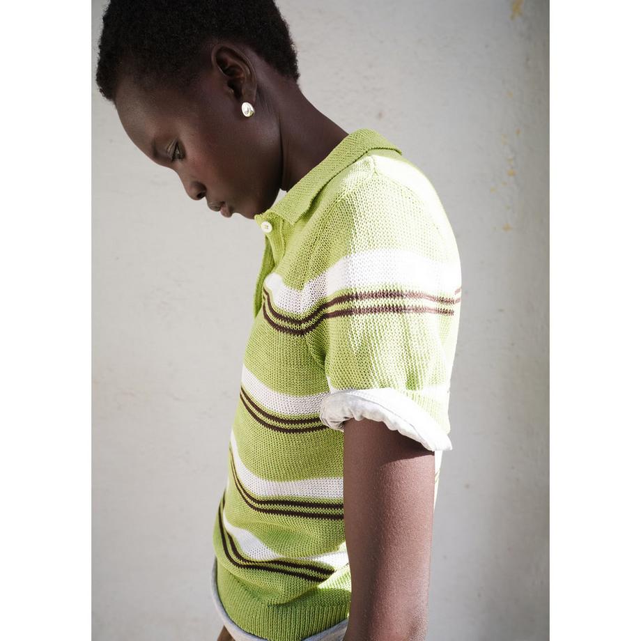 MANGO VERDI Pull Polo Rayé Manches Courtes  