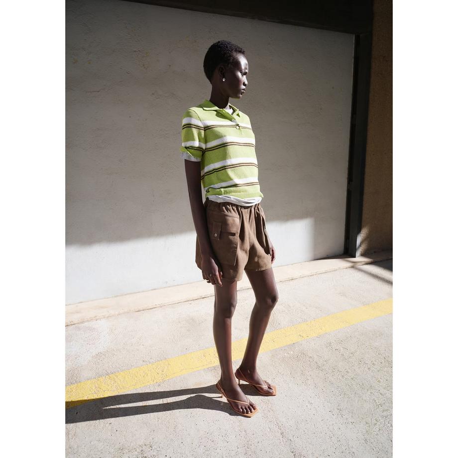 MANGO VERDI Pull Polo Rayé Manches Courtes  