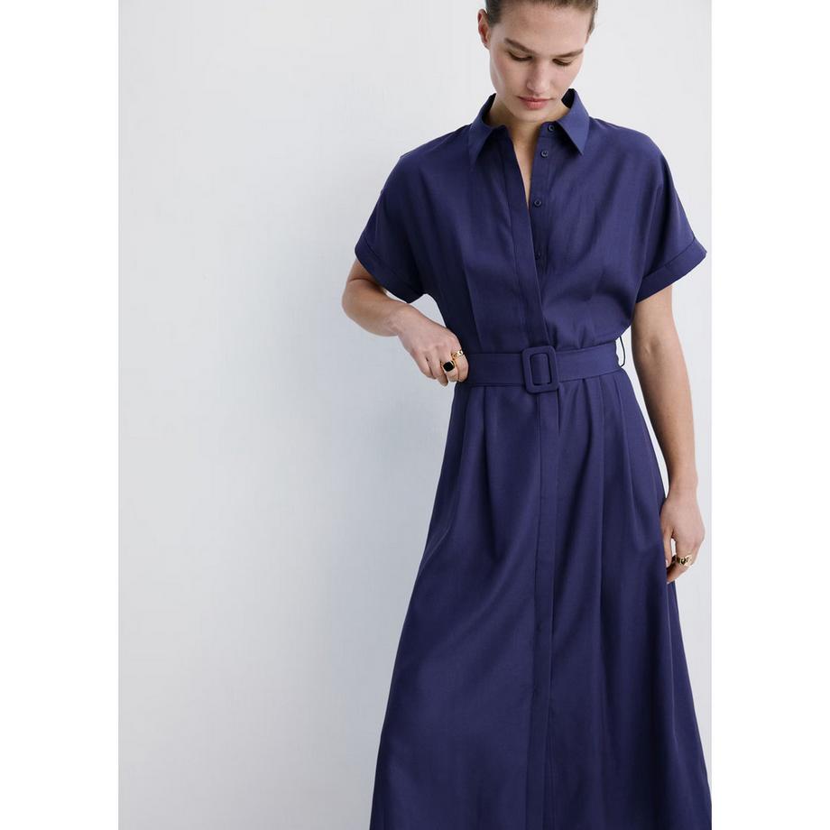 MANGO SAFA Robe Chemise Midi Ceinturée Manches Courtes  