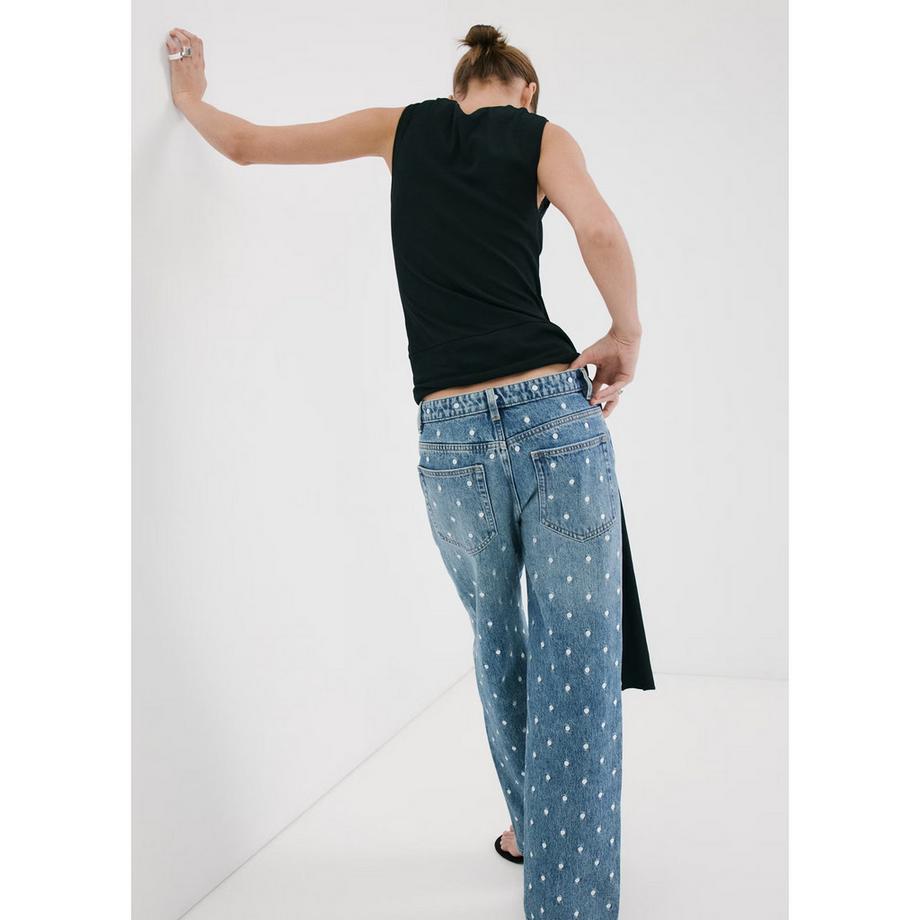 MANGO LUNARES Polka Dot Wide Leg Jeans  
