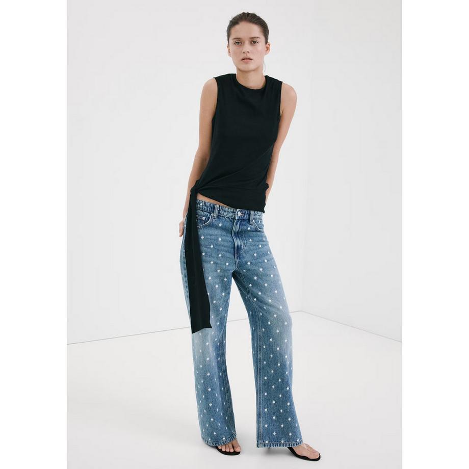 MANGO LUNARES Polka Dot Wide Leg Jeans  