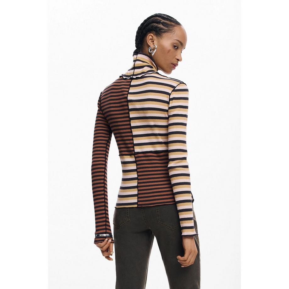 Desigual T-shirt a maniche lunghe a righe con collo alto  