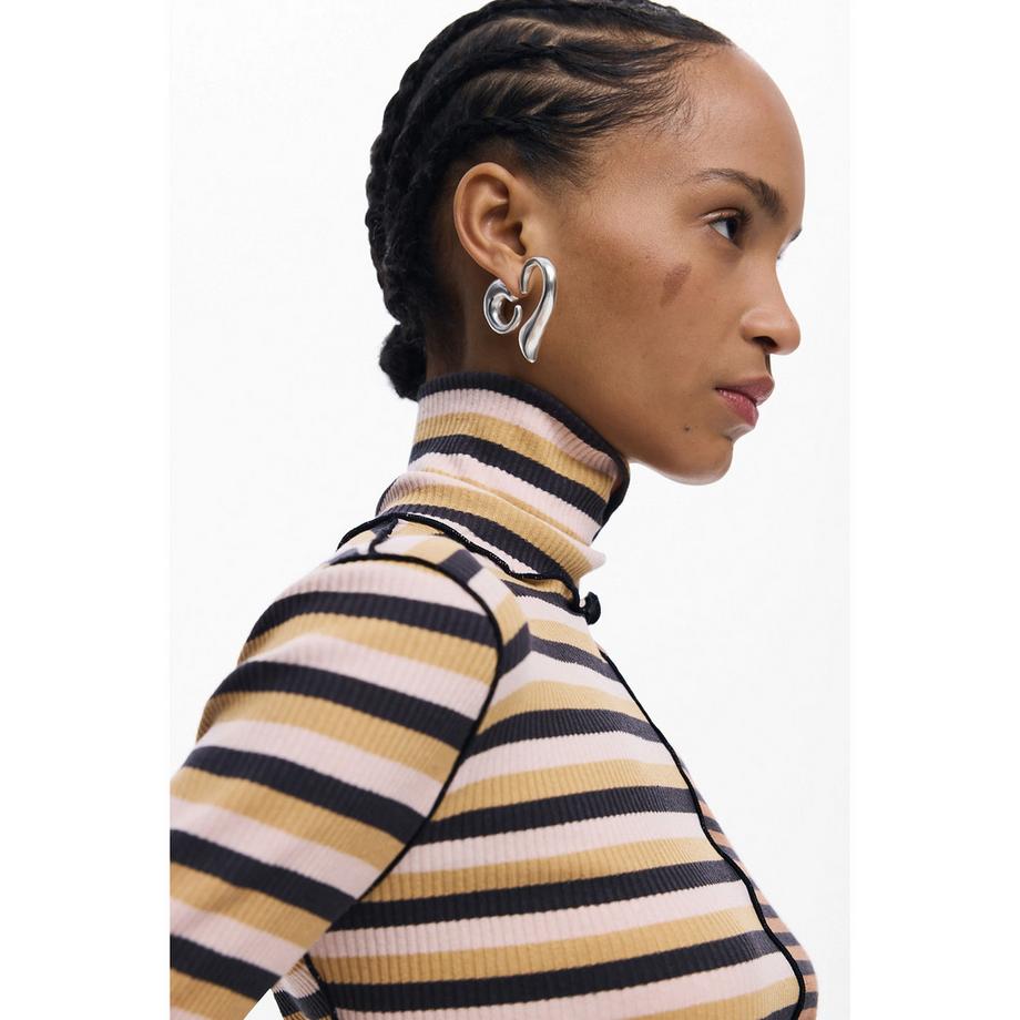 Desigual T-shirt a maniche lunghe a righe con collo alto  