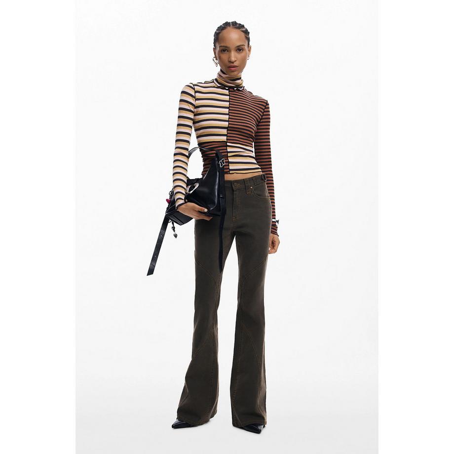 Desigual T-shirt a maniche lunghe a righe con collo alto  