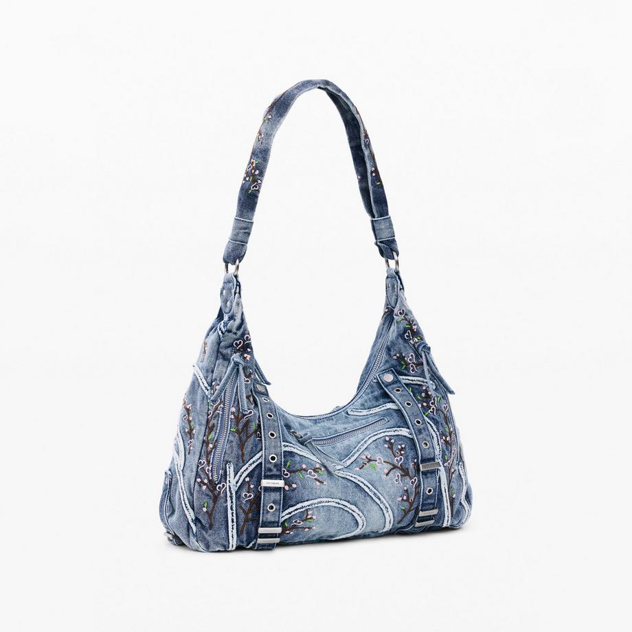 Desigual Sac à bandoulière en denim avec broderie florale  