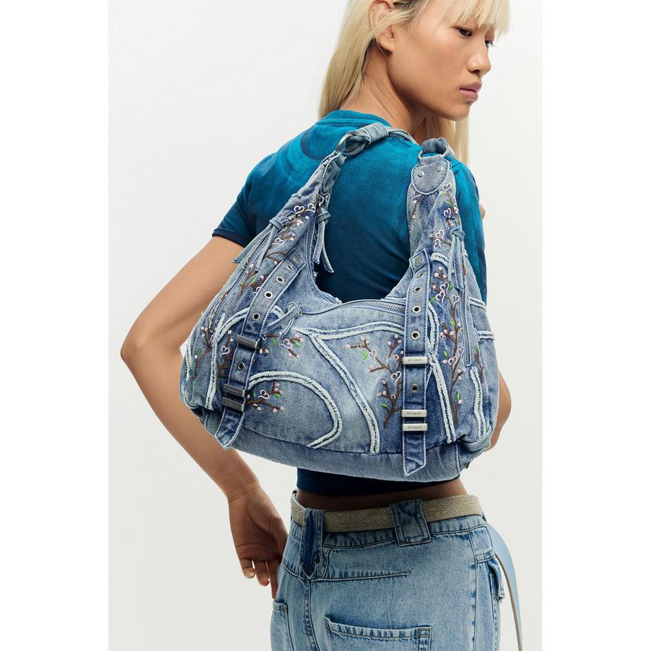 Desigual Sac à bandoulière en denim avec broderie florale  