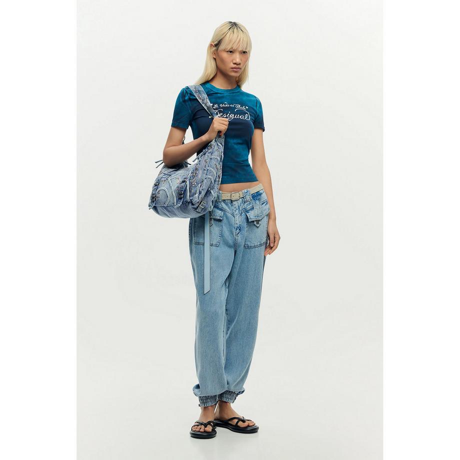 Desigual Sac à bandoulière en denim avec broderie florale  