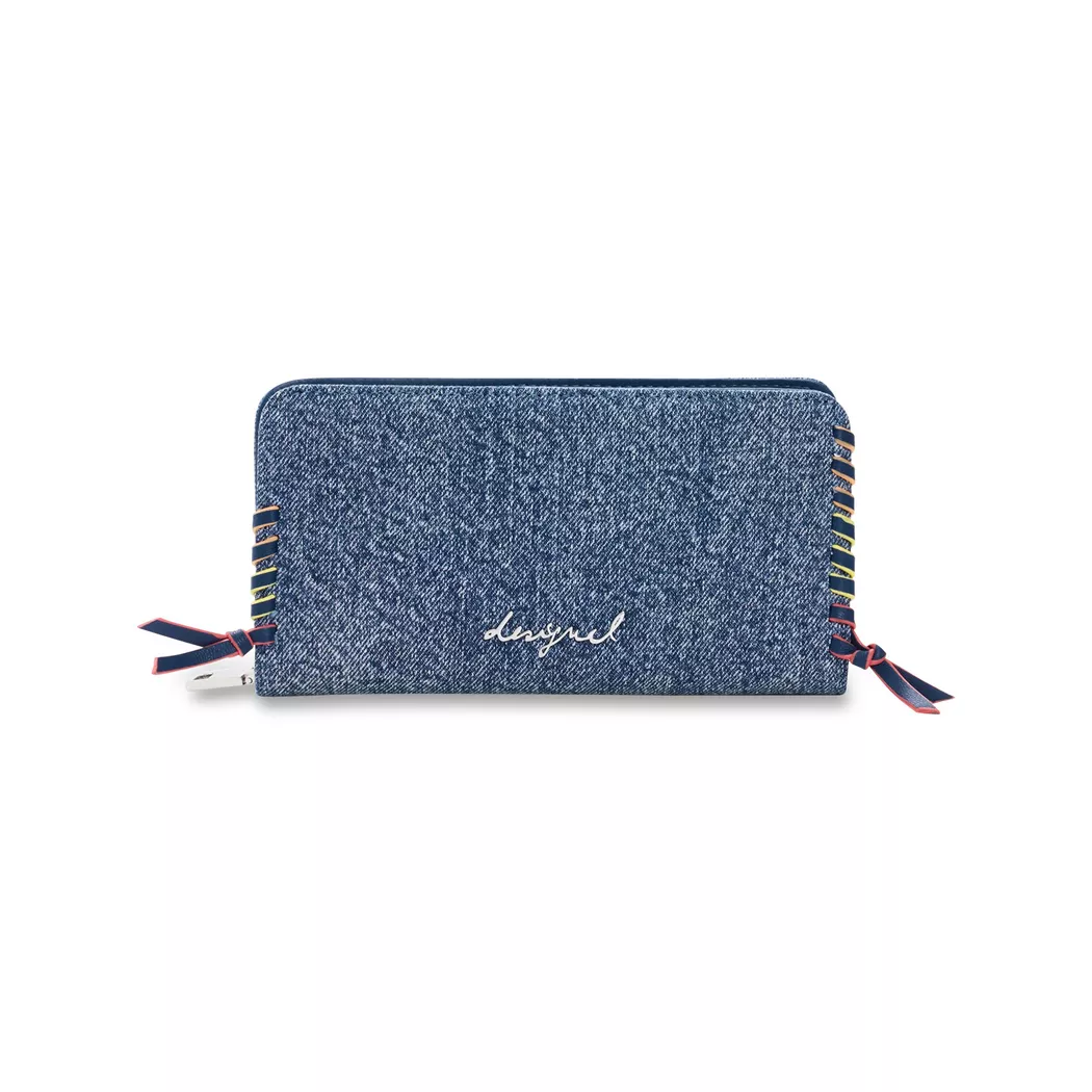 Desigual Petit porte-monnaie bandoulière en denim avec appliques BLUE U female