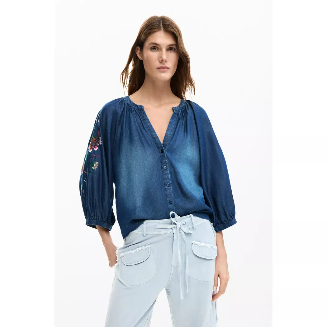 Desigual Blouse broderies ballon BLUE L female 2