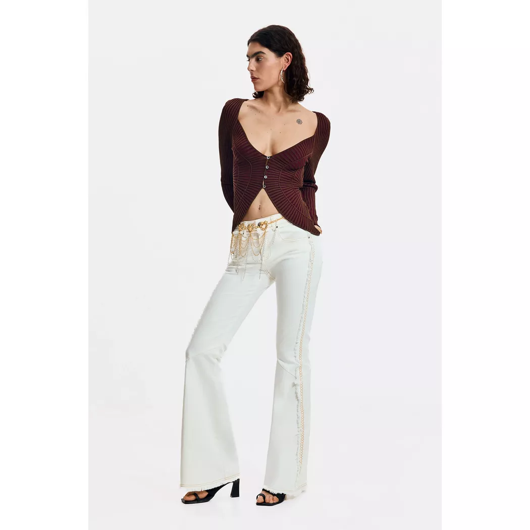 Desigual Jean évasé effiloché WHITE 38 female