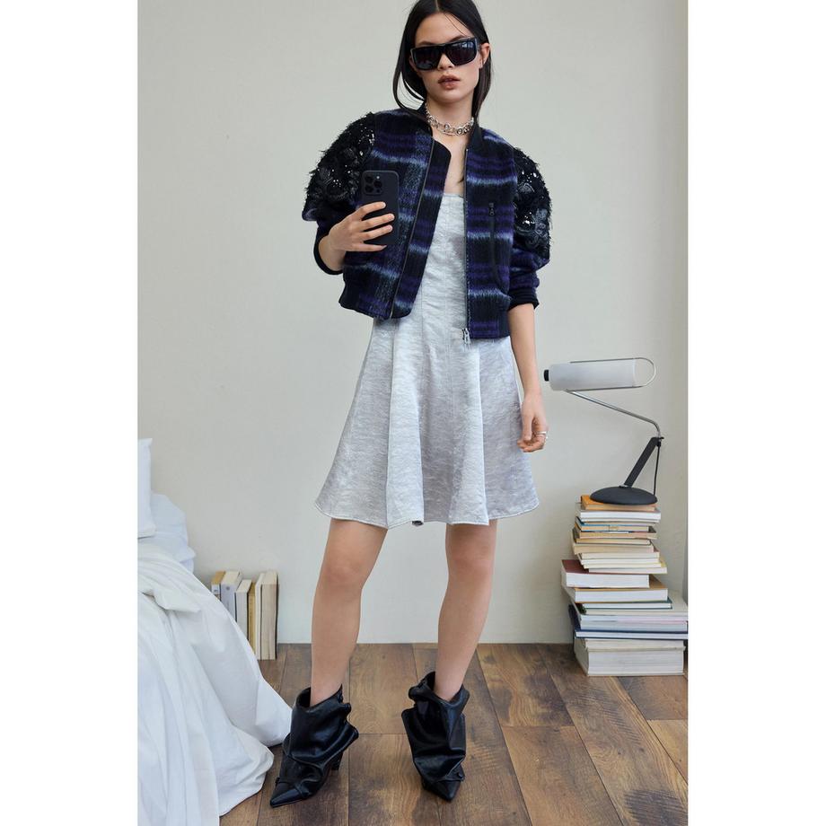 Desigual Blouson Bomber Carreaux avec Ornements Paillettes  