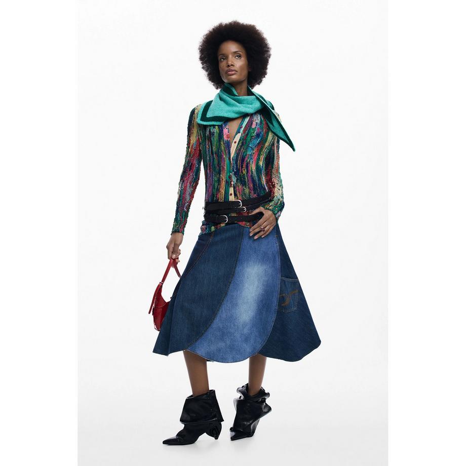 Desigual Jupe Midi Patchwork en Denim  