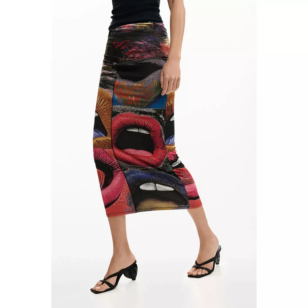 Desigual Jupe midi texture arty BLACK XS female 6