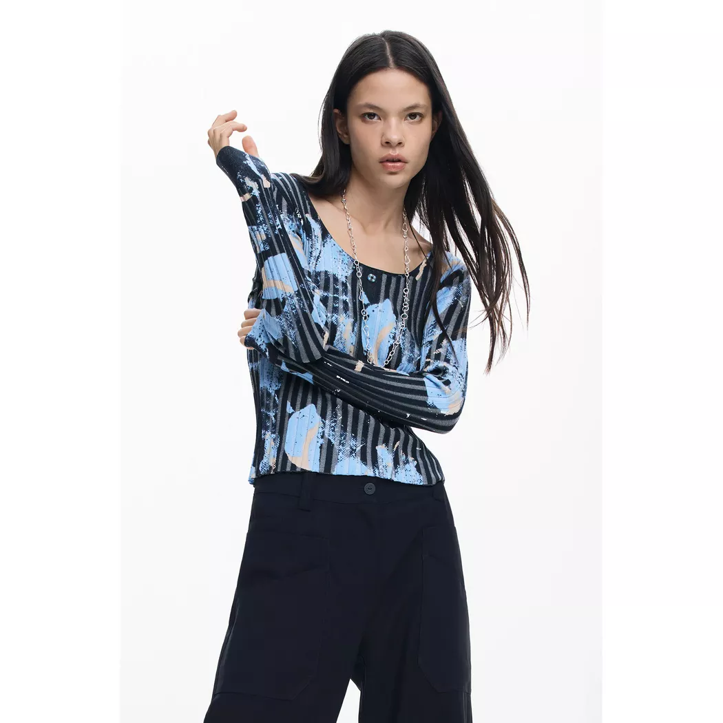Desigual Pull fin à texture florale BLUE L female