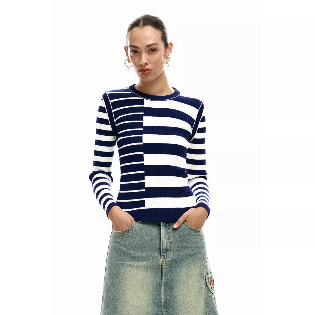 Desigual Pull à rayures côtelées WHITE L female