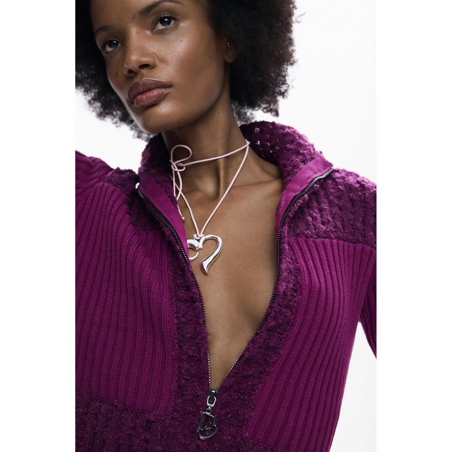 Desigual Pull en maille côtelée avec fermeture éclair intégrale  