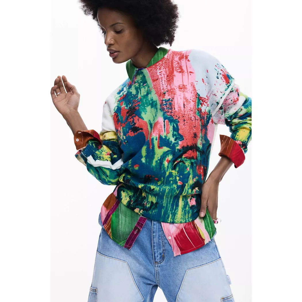 Desigual Pull arty imprimé GREEN L female 2