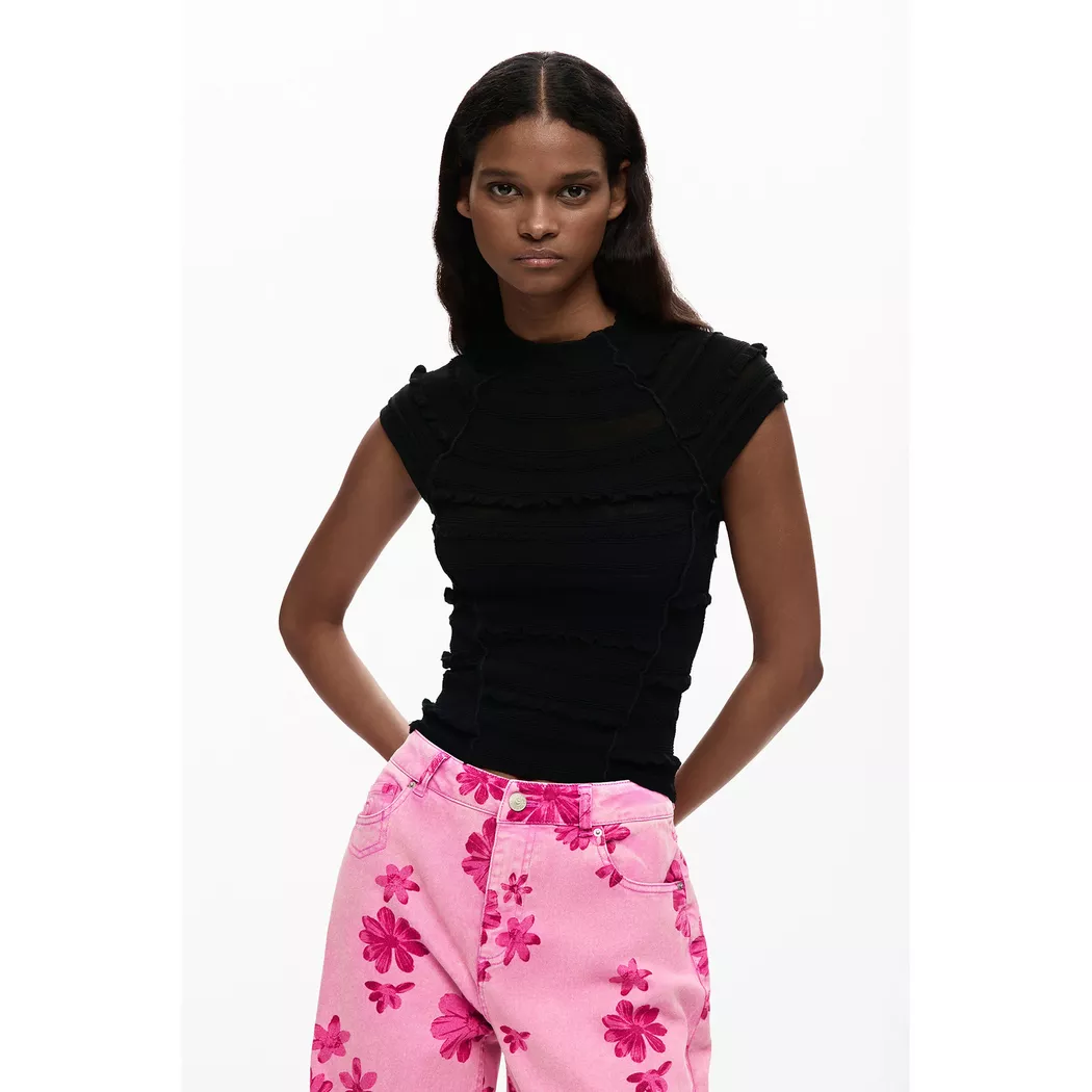 Desigual T-shirt en tulle à fleurs BLACK S female 5