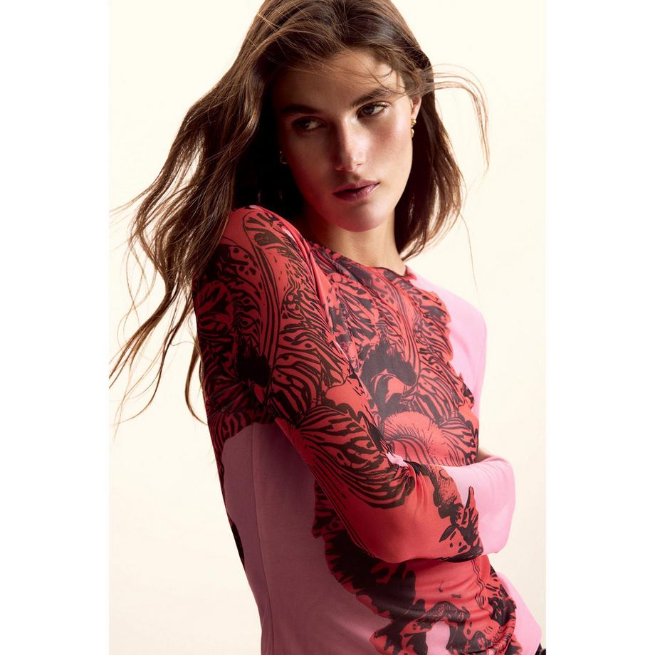 Desigual T-shirt a maniche lunghe con stampa grafica  