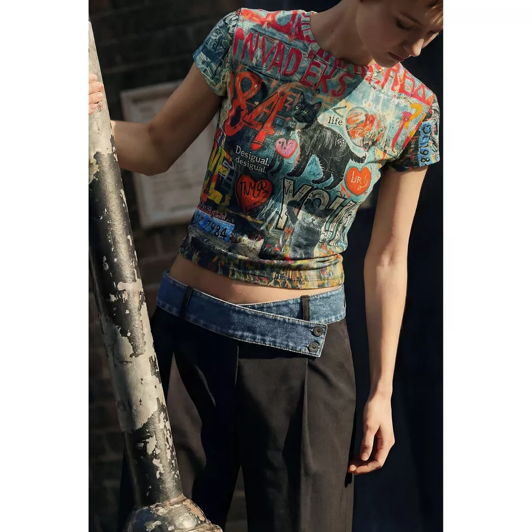 Desigual T-shirt froncé décolleté RED M female
