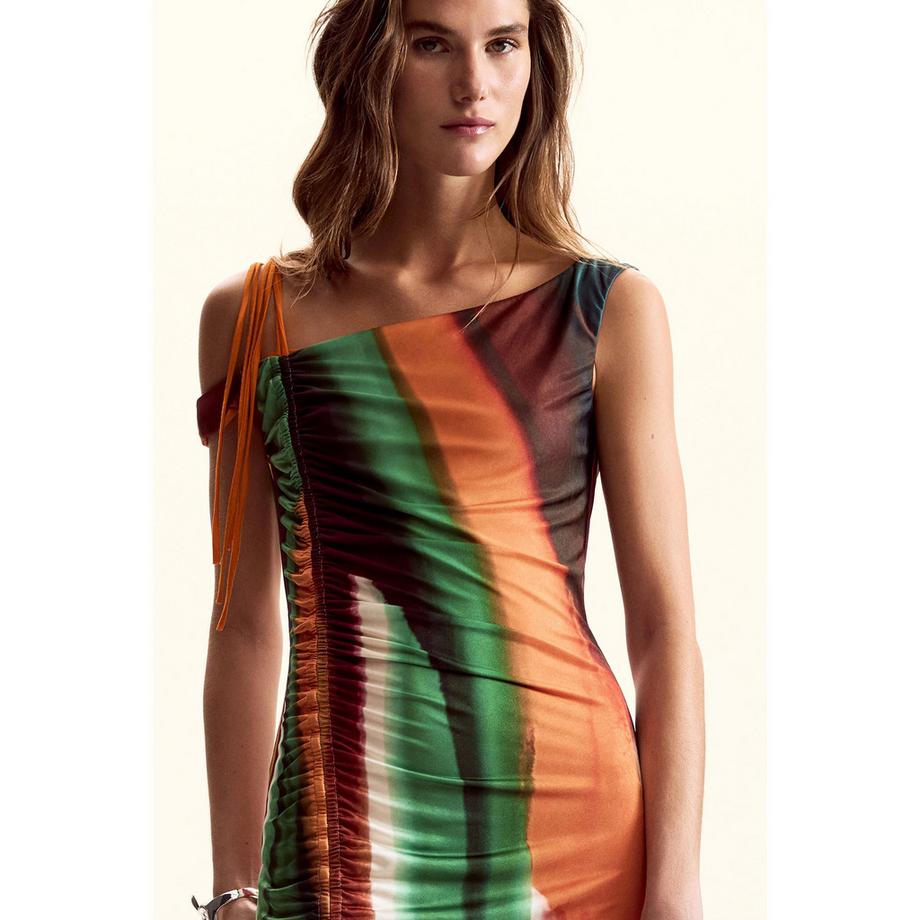 Desigual Asymmetrisches Neckholder Gerafftes Midikleid  