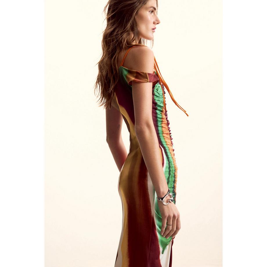 Desigual Asymmetrisches Neckholder Gerafftes Midikleid  