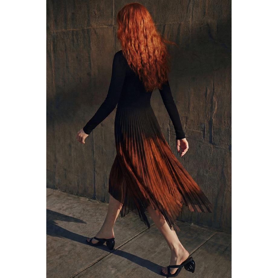 Desigual Langarm Plissiertes Midikleid  