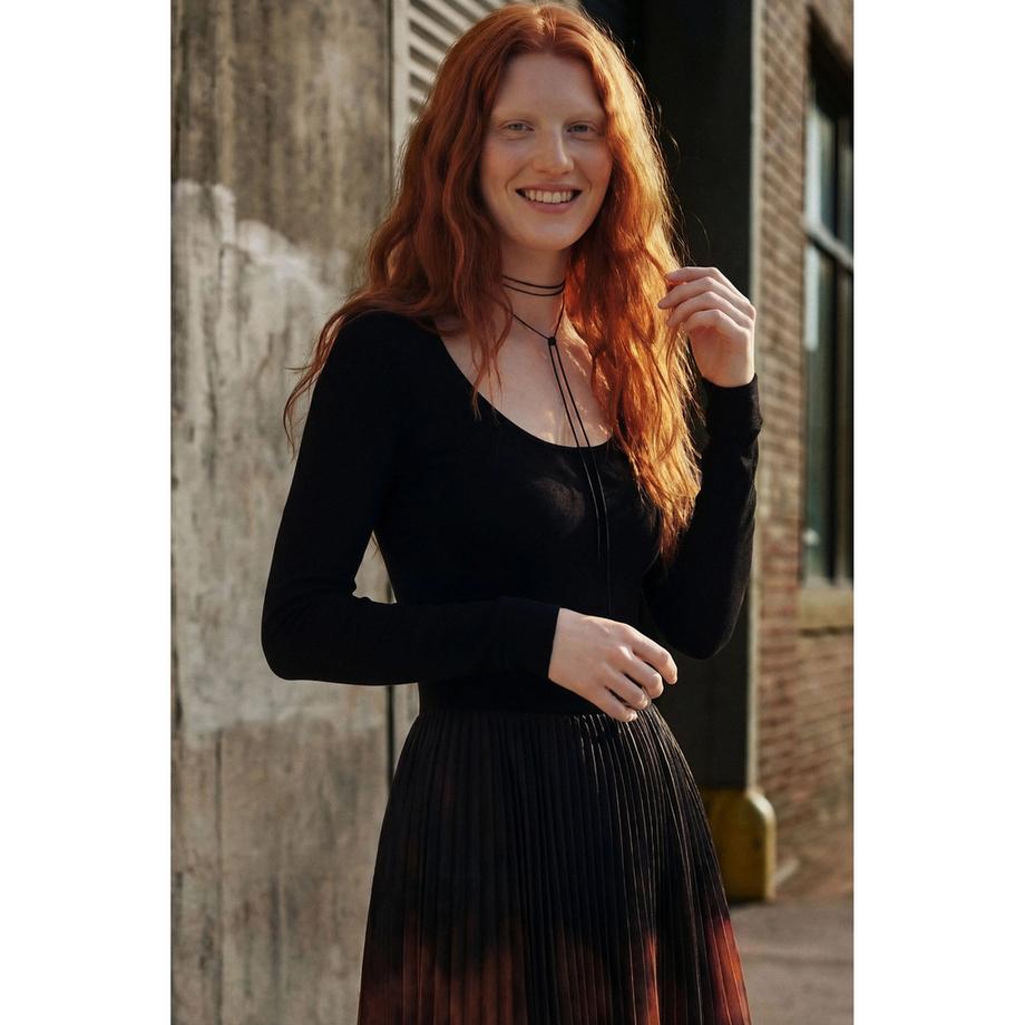 Desigual Langarm Plissiertes Midikleid  