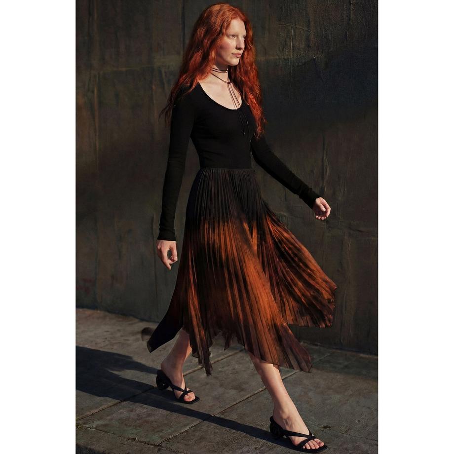 Desigual Langarm Plissiertes Midikleid  