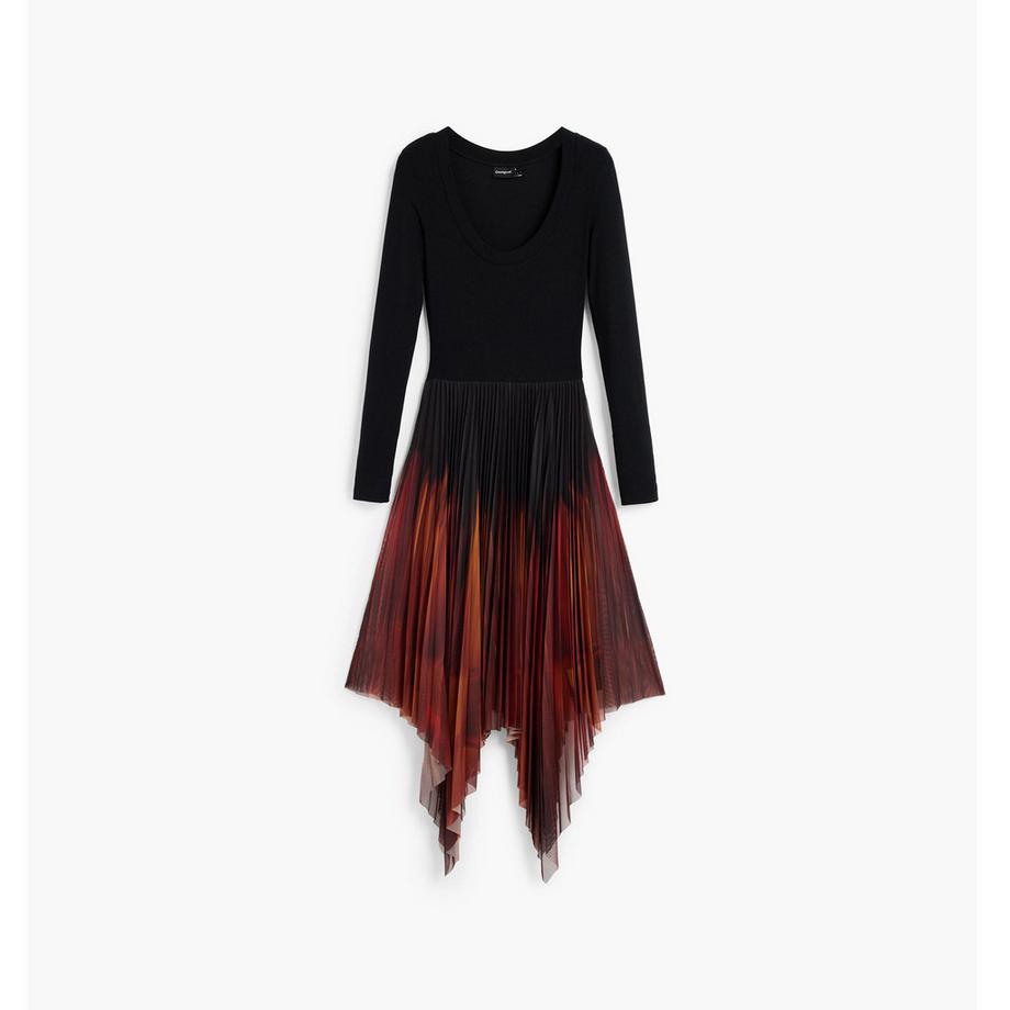 Desigual Langarm Plissiertes Midikleid  