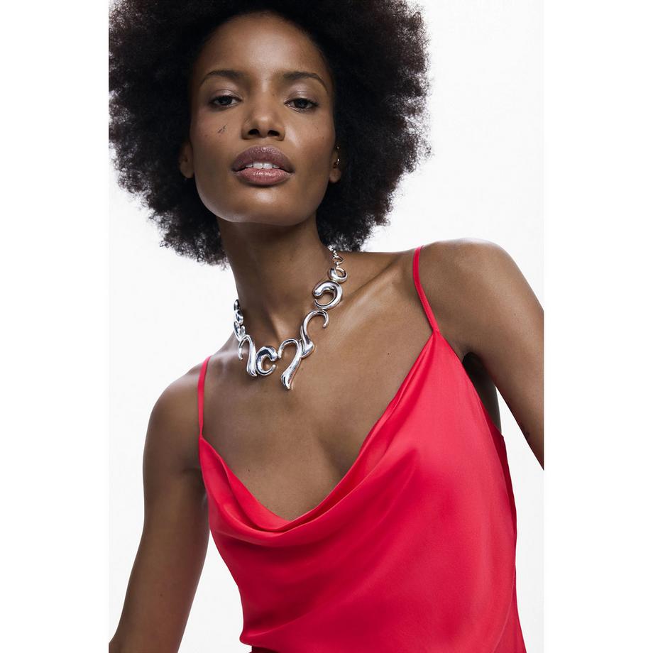 Desigual Satin Slipkleid mit Stickereien  