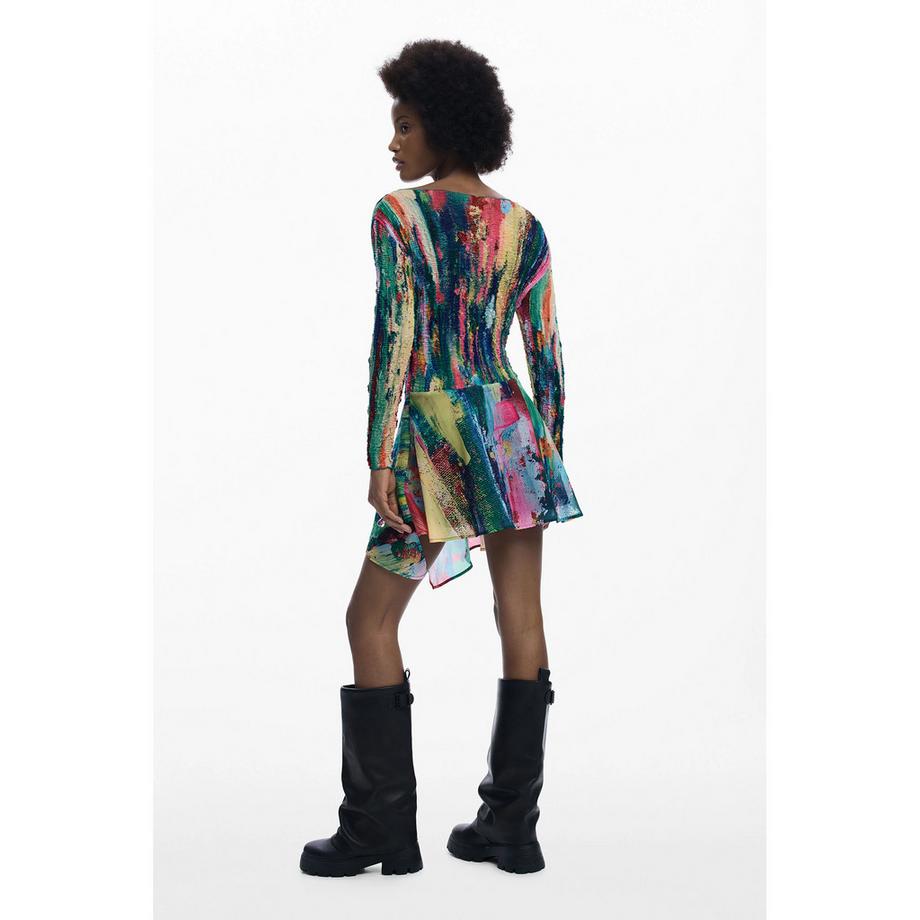 Desigual Abstrakt bedrucktes Langarm Mini Kleid  