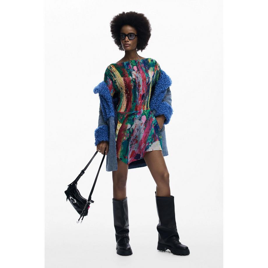 Desigual Abstrakt bedrucktes Langarm Mini Kleid  