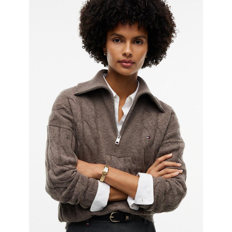 TOMMY HILFIGER Zopfmuster HalbReissverschluss Pullover  