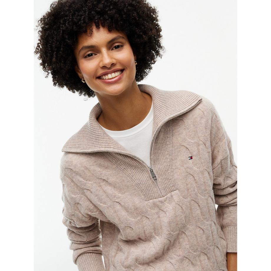 TOMMY HILFIGER Pull à Col Montant Demi-Zip Tricot Câblé  