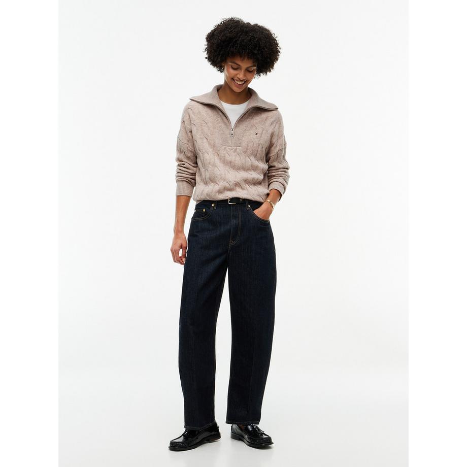 TOMMY HILFIGER Pull à Col Montant Demi-Zip Tricot Câblé  