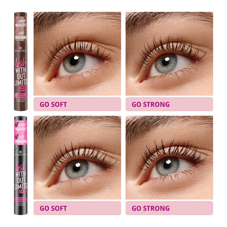 essence  Mascara LASH WITHOUT LIMITS TUBING BROWN EXTREME LENGTHENING & VOLUME. 