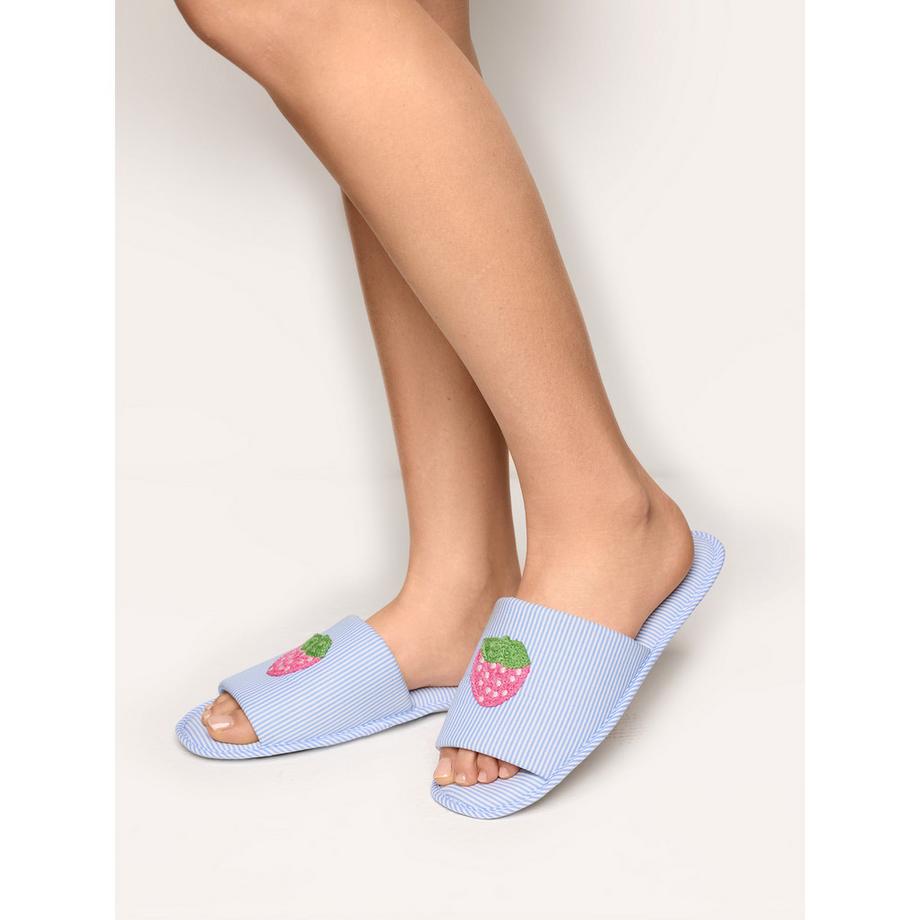 Yamamay Slippers a righe con ricamo fragola  