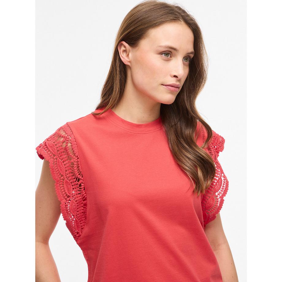VILA T-shirt à manches en dentelle  
