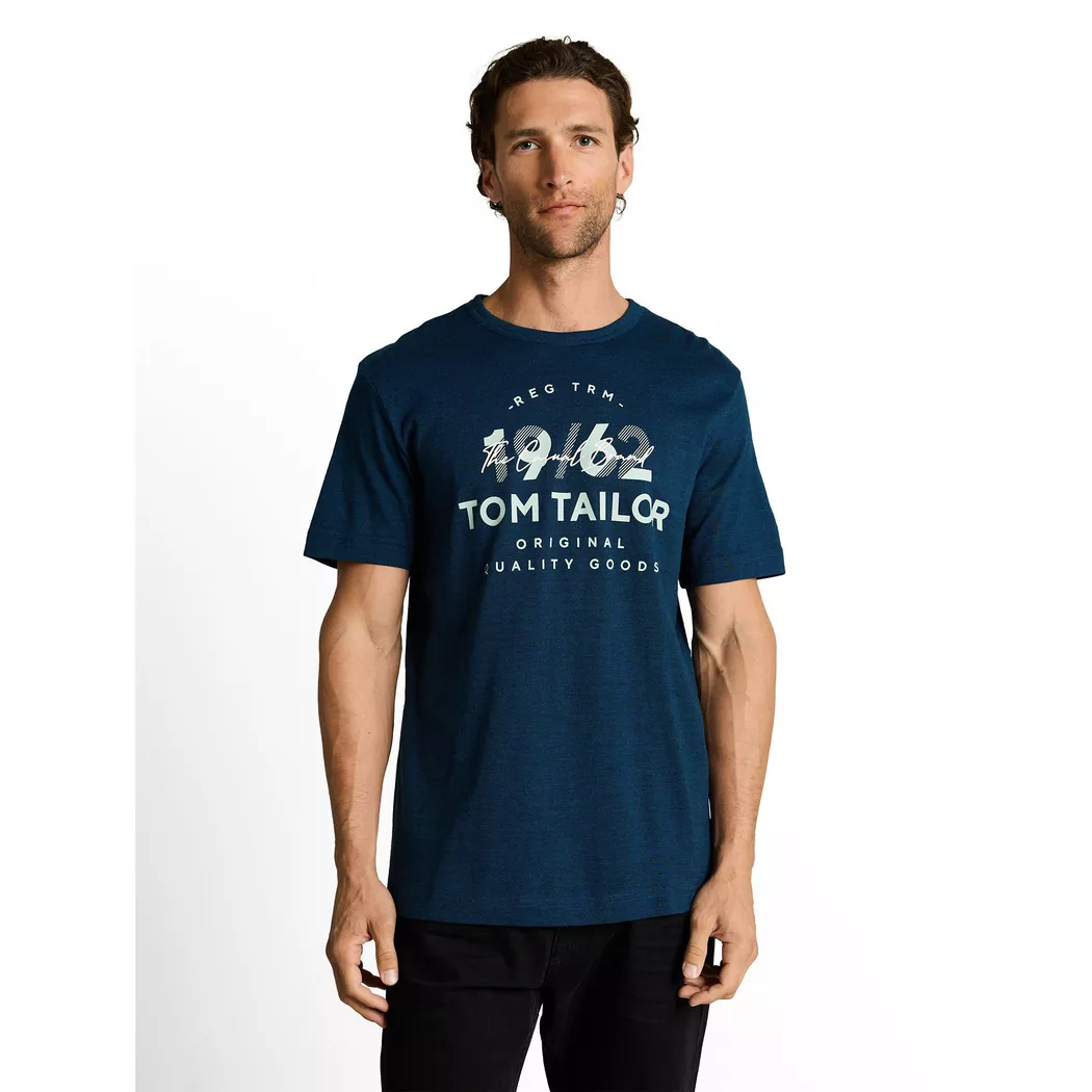 T-Shirt TOM TAILOR, Damen, Gr. XL, navy blau petrol injected, Single Jersey, Obermaterial: 100% Baumwolle, bedruckt, regular fit normal, Rundhals, Shirts T-Shirt, mit Logo Print