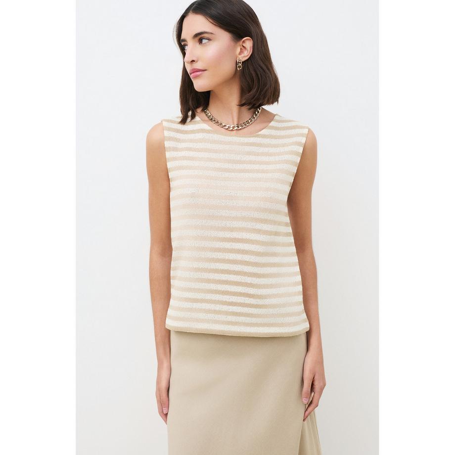 T-shirt, col bateau, sans manches