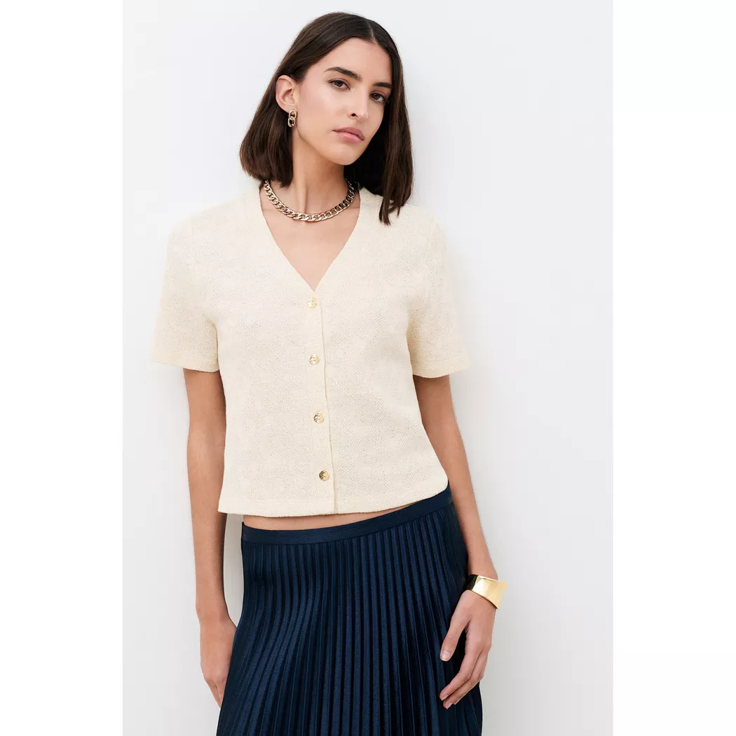 Caroll - T-Shirt, V-Neck, kurzarm, für Damen, Beige Größe XS
