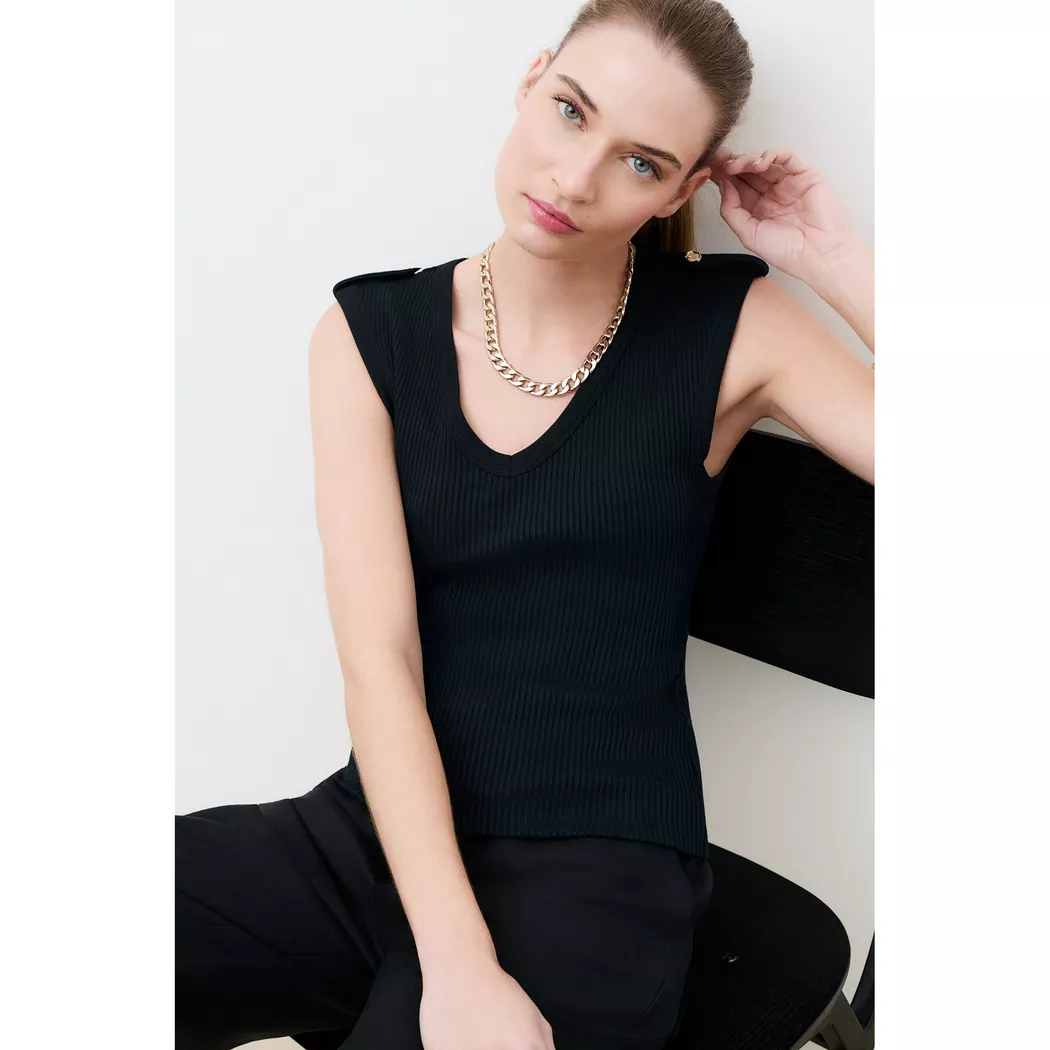 Caroll - T-Shirt, V-Neck, ärmellos, für Damen, Schwarz, Größe M