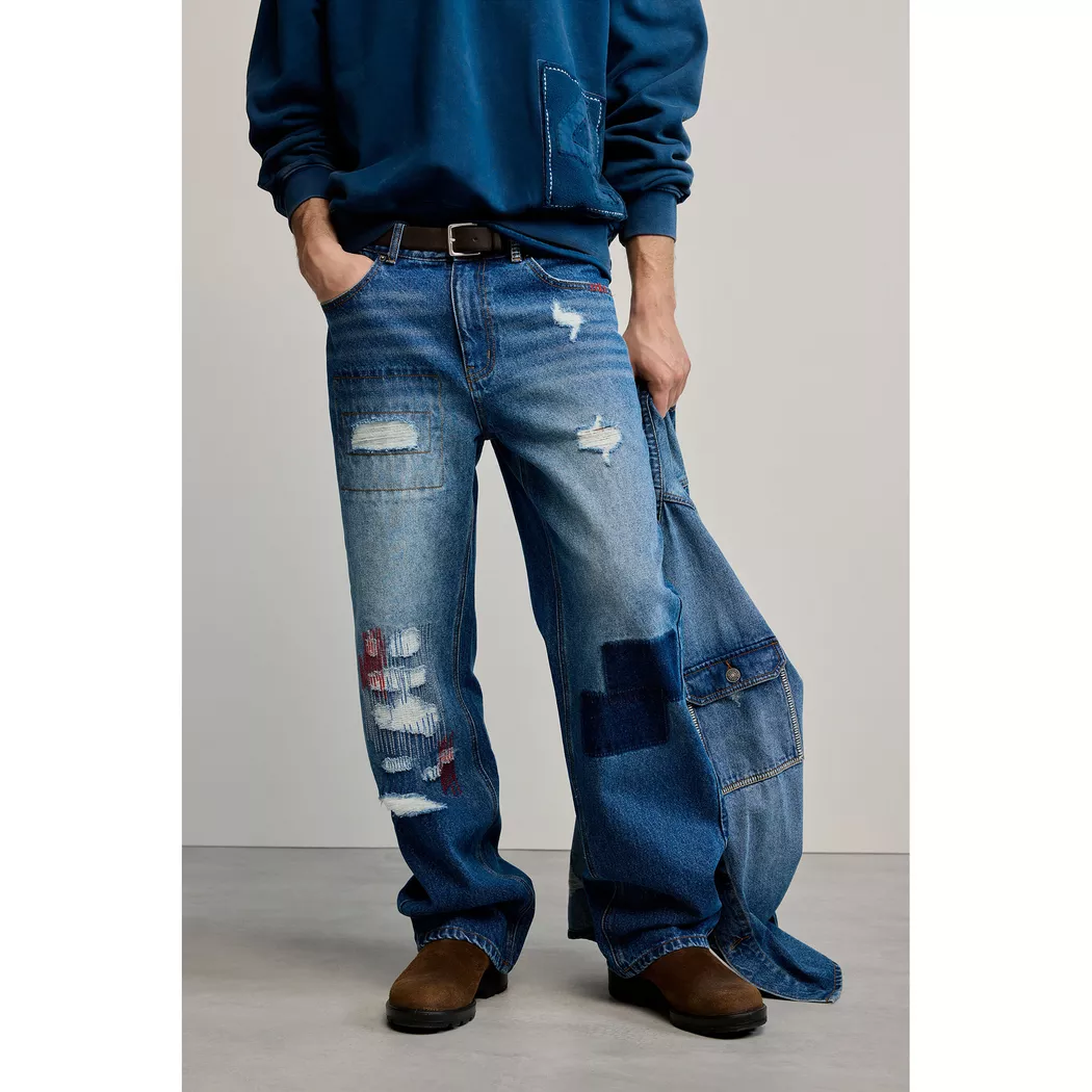 Desigual Pantalon en jean patchs BLACK 28 male