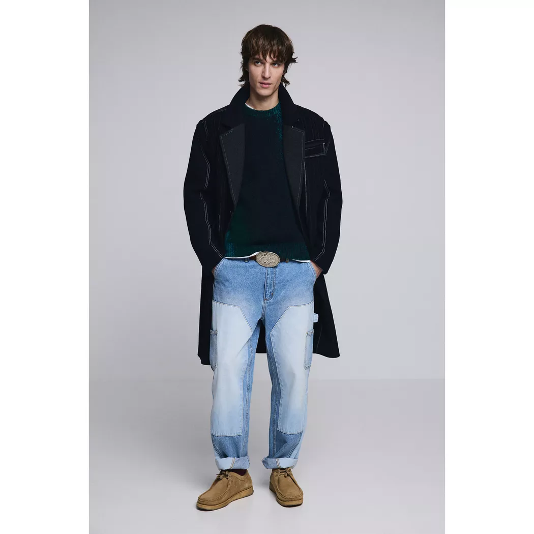 Desigual Manteau long en laine à rayures BLUE XL male