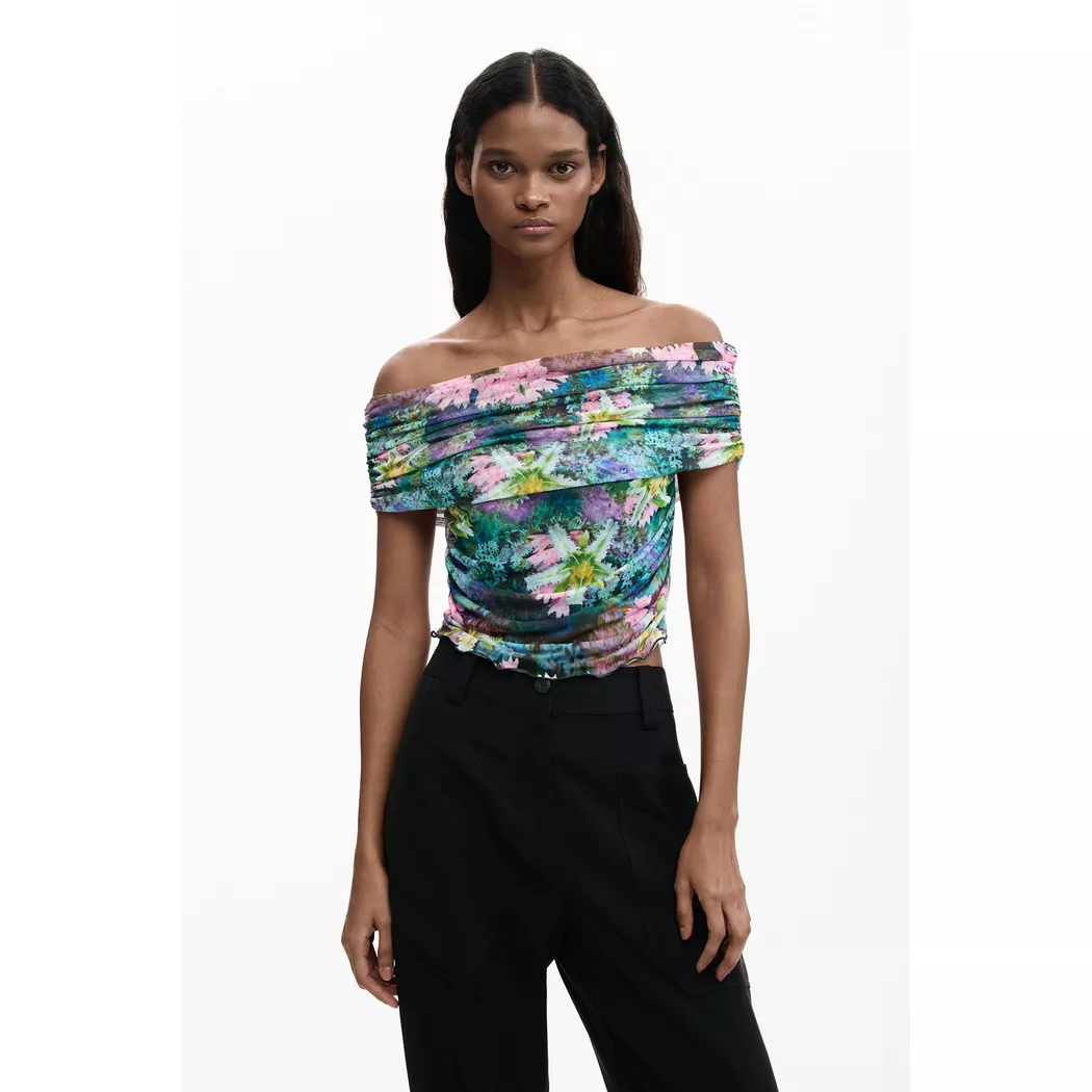 Desigual T-shirt moulant à fleurs GREEN XS female 4